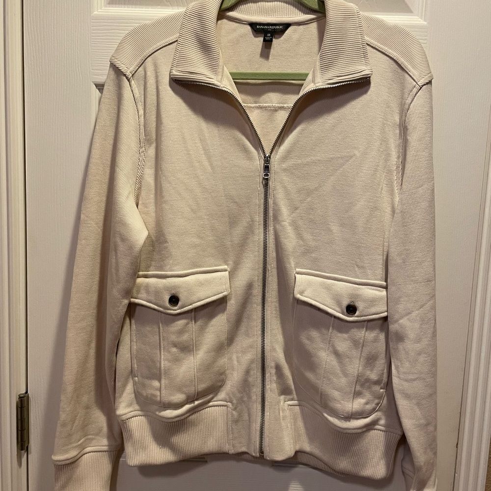 Men’s Banana Republic Cream Ribbed Zip Up Cardigan Jacket M